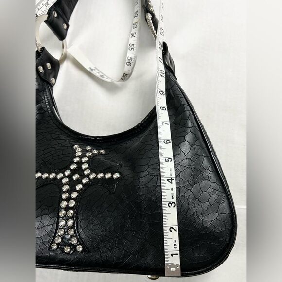 Raviani Black Leather Swarovski Crystal & Rivets Shoulder Bag - Picture 11 of 13